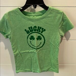 Wonder Nation Green Short Sleeve Tee with Lucky Graphic